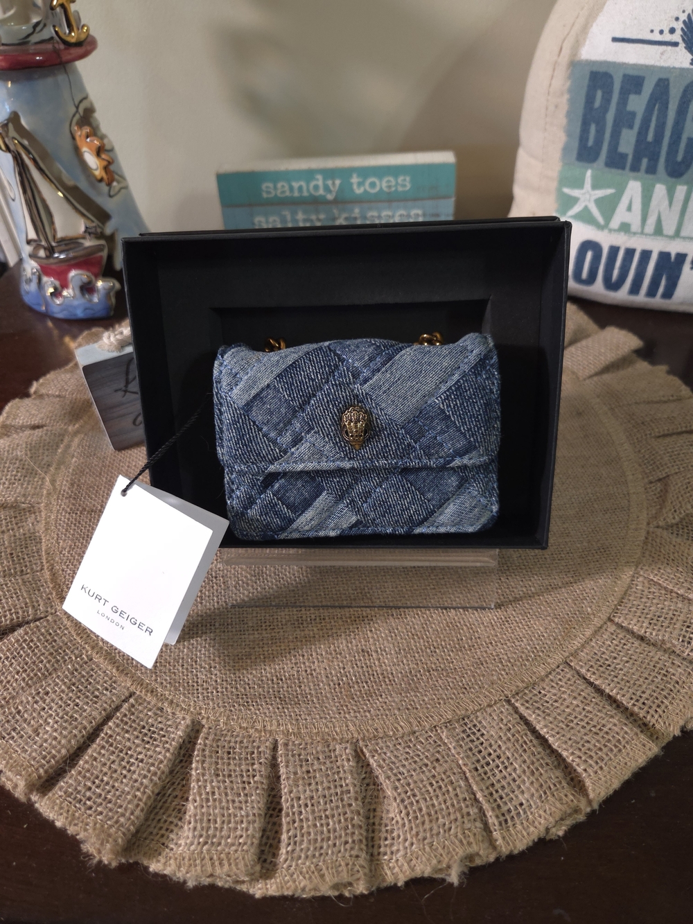 Kurt Geiger Mini Quilted Denim Shoulder Bag in Blue